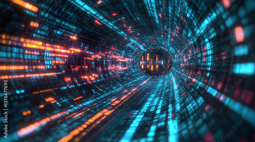 Aufkleber cyber portal of streaming data. high-speed internet and high-tech business. 3d illustration of a big