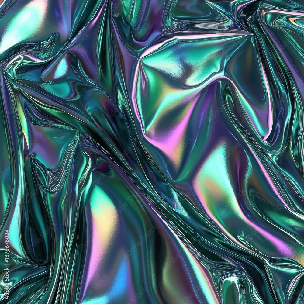 Poster abstract holographic texture with vibrant colors and unique flowing patterns, evoking a sense of flu