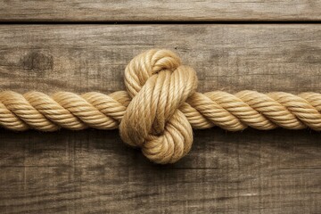 Strong nautical knot on weathered wooden background