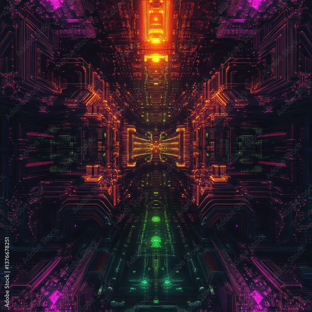 Aufkleber intricate digital circuit board with vibrant colors and detailed pathways, symbolizing technology's 