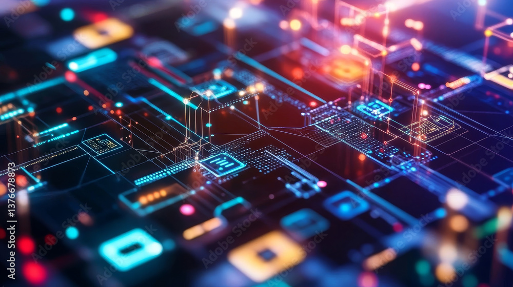 Poster blockchain, high-tech background and information clusters. bigdata concept of digital cyberspace. qu