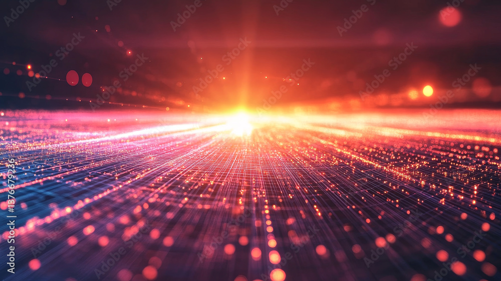 Poster technologies of the future. information funnel. global network. polygonal light grid. 3d portal illu