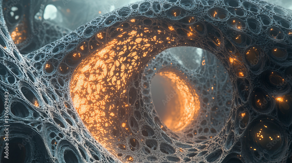 Poster abstract nanostructure and technologies of the future. information funnel. global network. polygonal