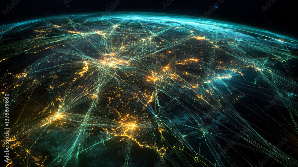 Poster digital technologies of future. transmission and storage of data in global cyberspace. encrypted dat
