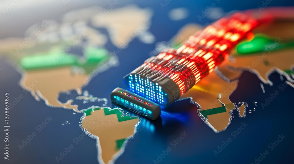 Poster digital technologies of future. transmission and storage of data in global cyberspace. encrypted dat