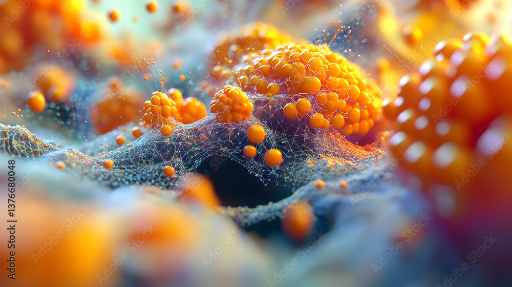 Poster atomic structure. futuristic concept. nanotechnology of future. neural connections of artificial int