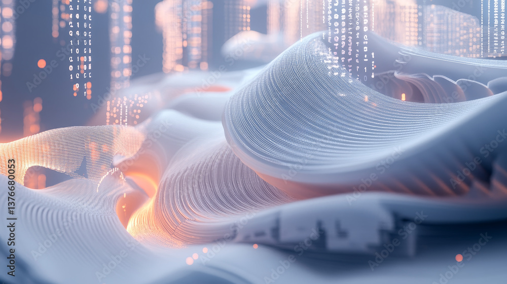 Poster futuristic data stream 3d illustration. data transfer technology. cyberpunk, big data and cybersecur