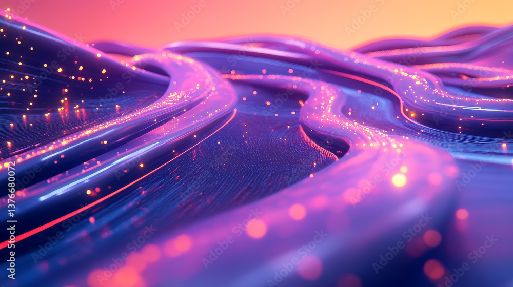 Poster futuristic data stream 3d illustration. data transfer technology. cyberpunk, big data and cybersecur