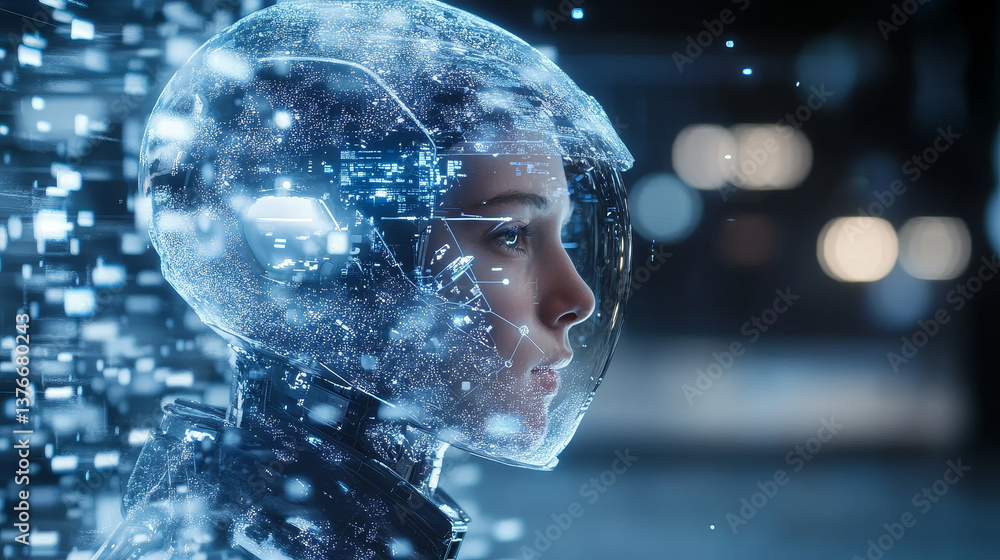 Poster cyberspace and digital intelligence. high technology business. artificial neural network. blockchain