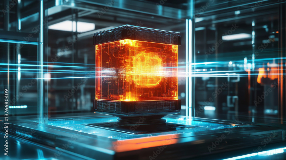 Poster blockchain. quantum computer architecture. fantastic cyberspace technology of the future. secure dig