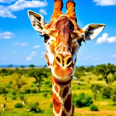 Spotted African giraffe in the savannah.