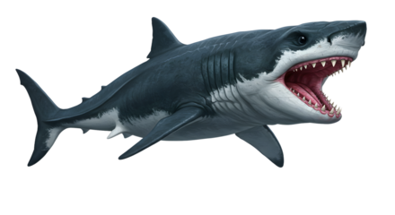 Shark Illustration with Open Mouth Showing Teeth on White Background