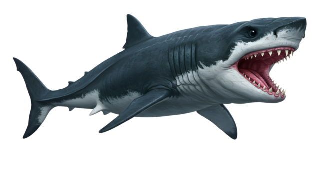 Shark Illustration with Open Mouth Showing Teeth on White Background