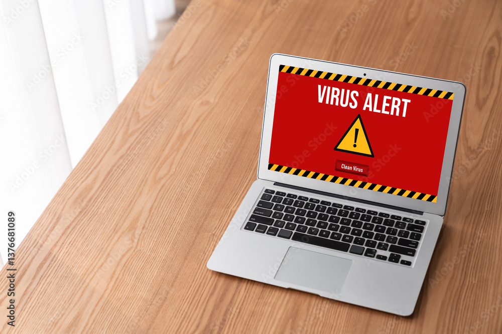 Poster virus warning alert on computer screen detected modish cyber threat , hacker, computer virus and mal