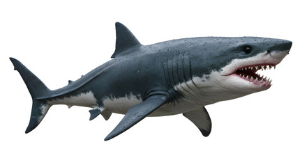 Swimming Great White Shark with Open Mouth and Sharp Teeth