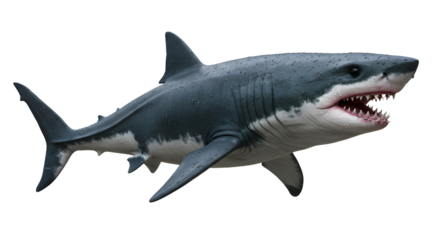Swimming Great White Shark with Open Mouth and Sharp Teeth