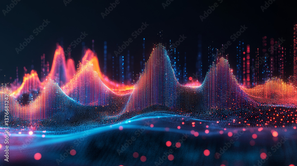 Poster cyber hi-tech. futuristic big data stream. motion of digital data flow. data transmission channel 3d