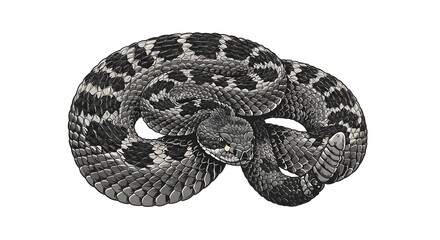 Obraz premium Coiled Snake Illustration Detailed Gray Scales on White Background