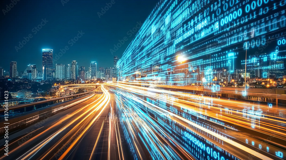 Poster abstract tech background 3d illustration. information stream in era big data. futuristic smart commu