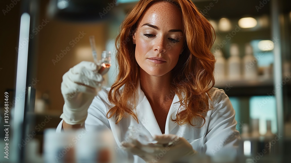 Aufkleber scientist conducting research in a laboratory while analyzing samples in bright environment