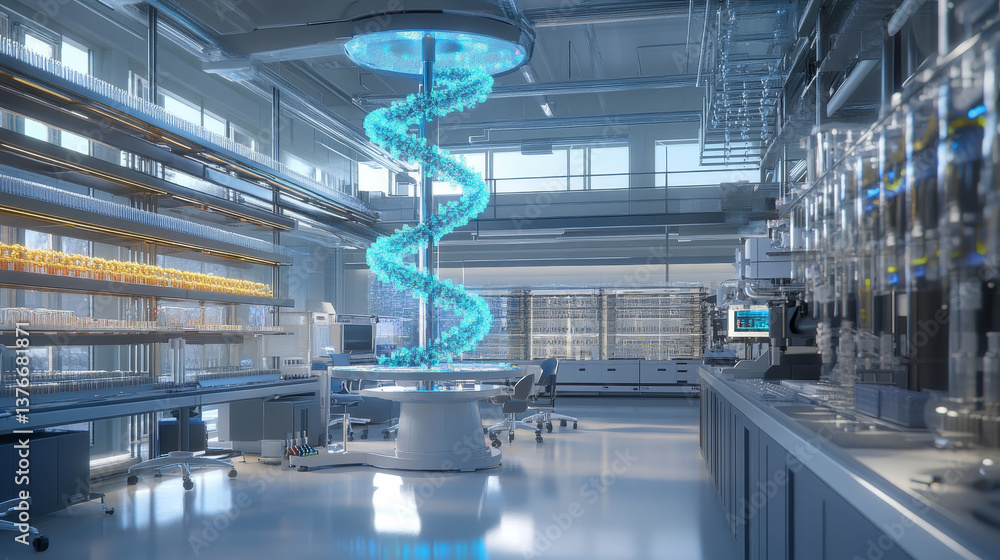 Poster dna helix. hi tech technology in the field of genetic engineering. work on artificial intelligence. 