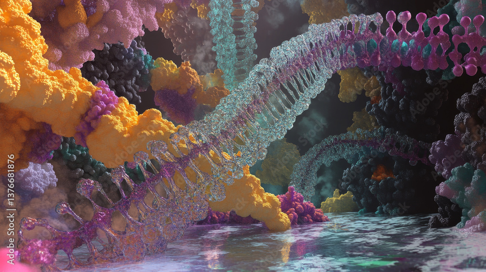 Poster dna helix. hi tech technology in the field of genetic engineering. work on artificial intelligence. 