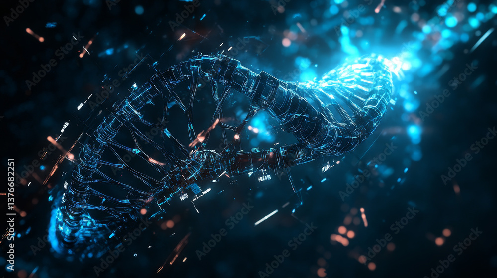 Poster dna helix. hi tech technology in the field of genetic engineering. work on artificial intelligence. 