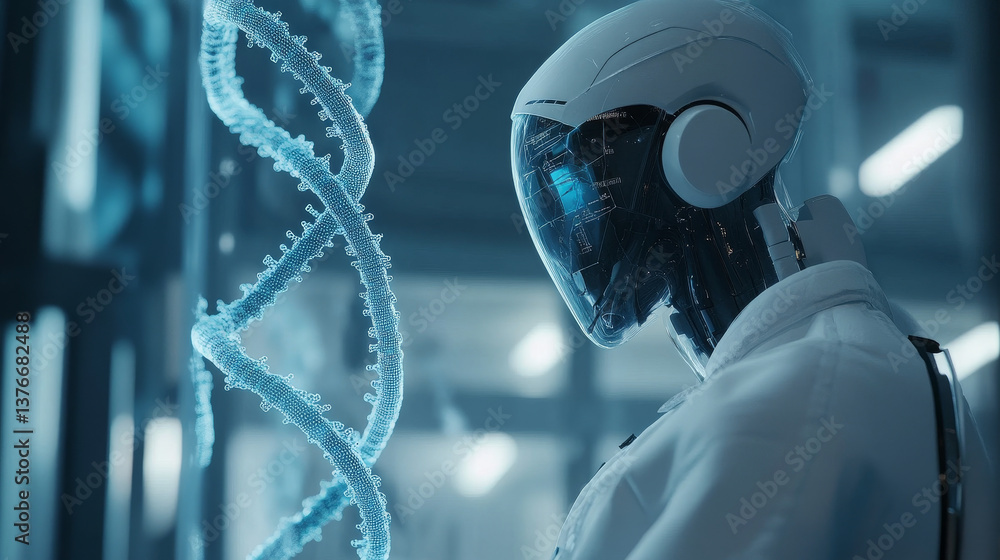 Poster dna helix. hi tech technology in the field of genetic engineering. work on artificial intelligence. 