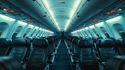 deserted economy class airplane seats rows