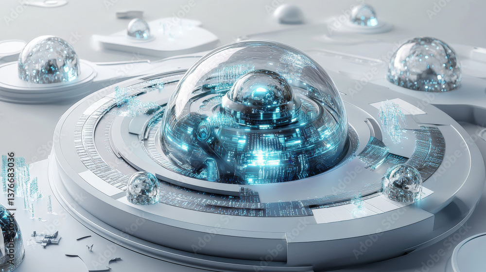 Poster global neural network. communication technology of the future. big data concept. 3d illustration of 