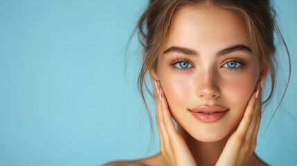 Obraz premium Beautiful young woman with blue eyes and soft smile