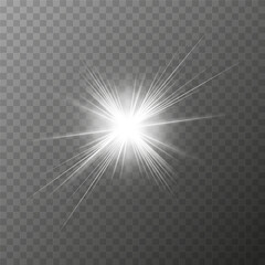 Bright flash of light creating a shining effect resembling a star on a transparent background. Vector illustration EPS 10.