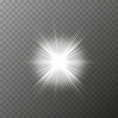 Obraz premium Bright flash of light with a glow effect on a transparent background. Ideal for adding sparkle and accent to your design Vector EPS10 illustration.