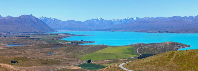 Lake Tekapo aerial panoramic view, New Zealand