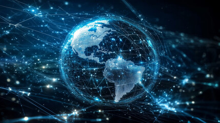 Wireless systems, globalization, big data. Data analytics, blockchain technology. 3D illustration of circular paths. Orbital motion abstract background