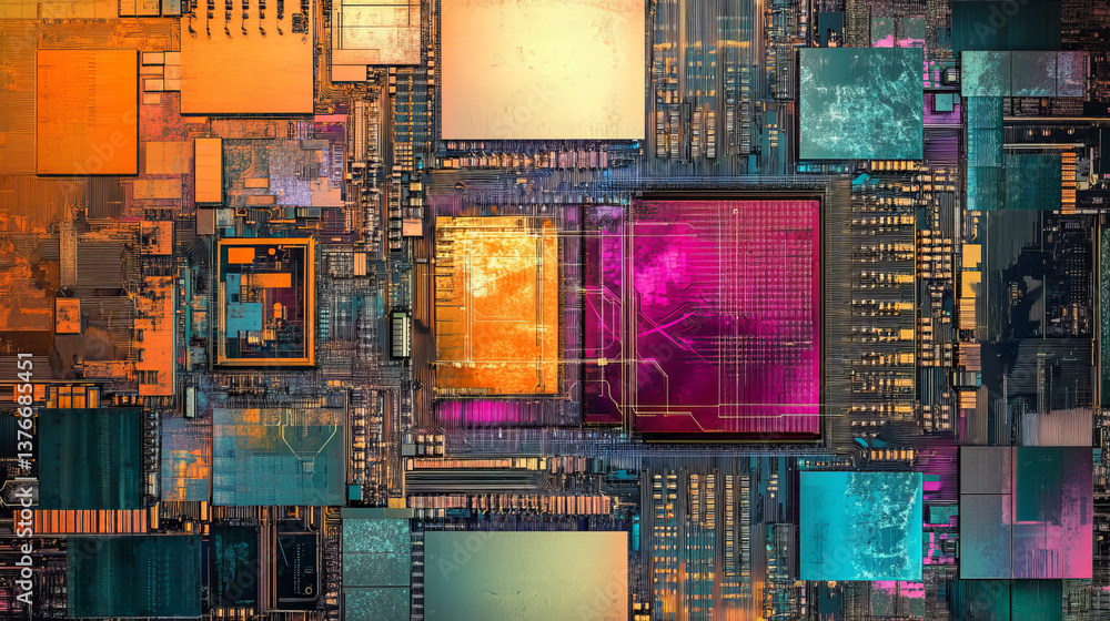 Poster quantum processor, cpu, futuristic computer circuit. high technology cyberspace. realistic 3d illust