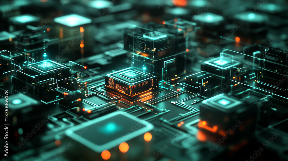 Poster cyber technology, data protection, secure connection. network structure of global databases. 3d illu
