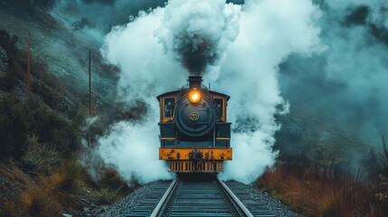 High fidelity capture of a vintage steam locomotive adventure through foggy mountain pass