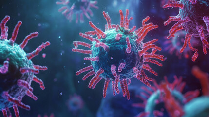Fototapeta premium Pathogenic bacteria, viruses and microscopic germs. 3D illustration in high resolution. Medical research in the field of microbiology