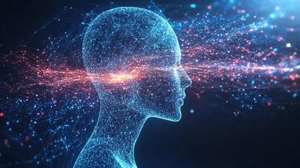 Cyber big data flow. Blockchain data fields. Network line connect stream. Concept of AI technology, digital communication, science research, 3D illustration music waves