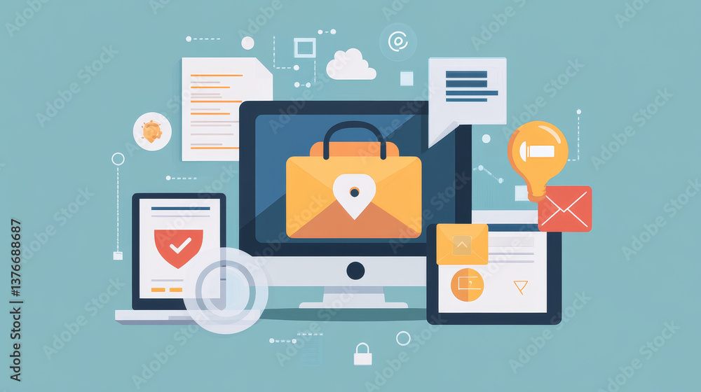 Poster vector background of computer security and information protection on the internet. eps 10