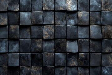 Rustic metallic cubes background with textured dark blue and bronze hues