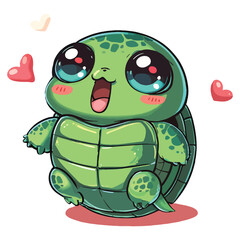 Cute Cartoon Green Turtle with Big Eyes and Heart Shapes for Kids