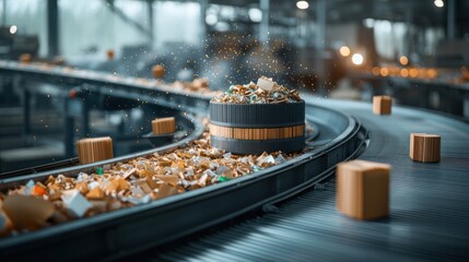 Recycling plant, waste sorting, automated conveyor belt