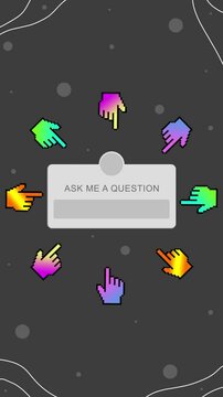 Ask me a question form with pixel hands story. Social media stories post.