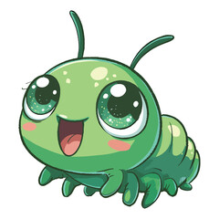 Cute Cartoon Green Caterpillar with Big Eyes and Smile for Kids