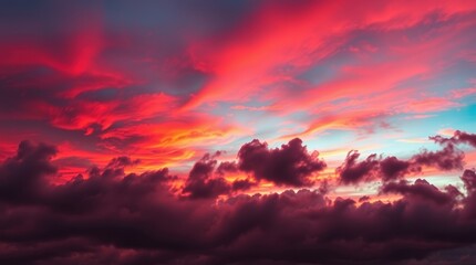 Obraz premium Dramatic Sunset Sky with Vivid Red and Pink Clouds
