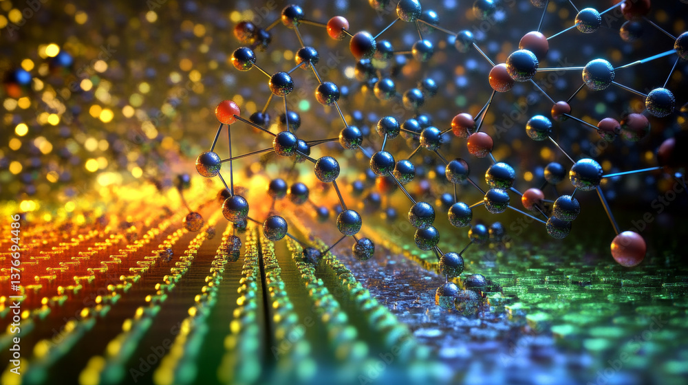 Poster nanotechnology in modern science. future technologies in study of structure of nanomaterials. 3d ill
