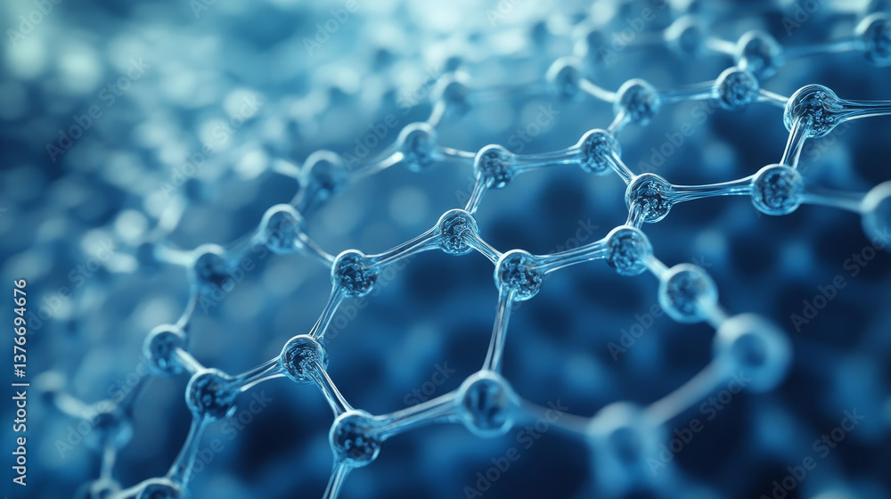 Poster neural network in nanotechnology cyberspace. abstract 3d illustration of synthetic web. organic and 