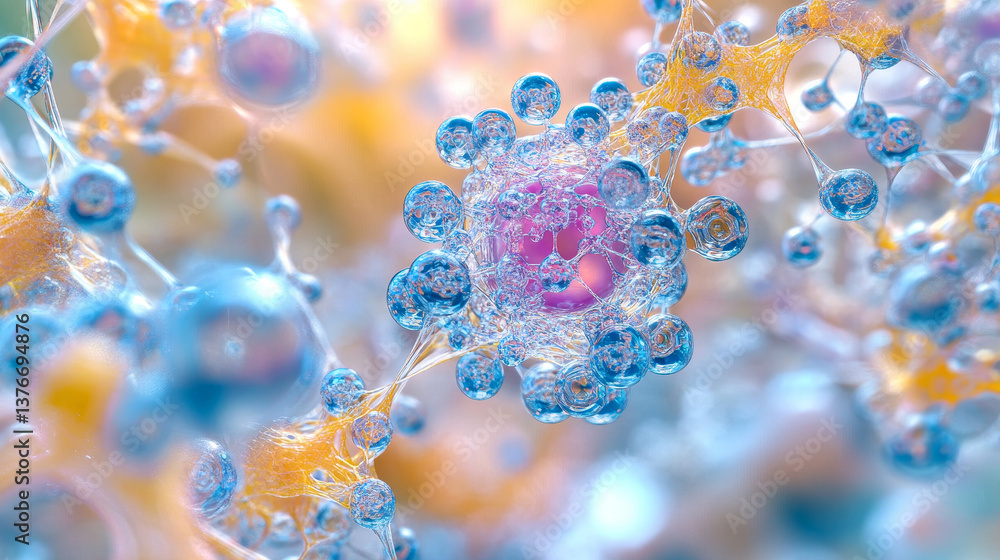 Poster atomic structure. futuristic concept. nanotechnology of future. neural connections of artificial int